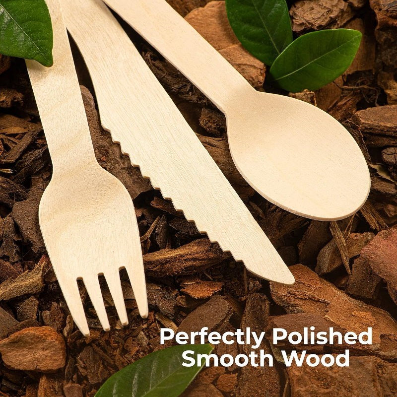 Santora 500 PCs Birch Disposable Cutlery Set Eco-Friendly - Spoon, Fork, Knife