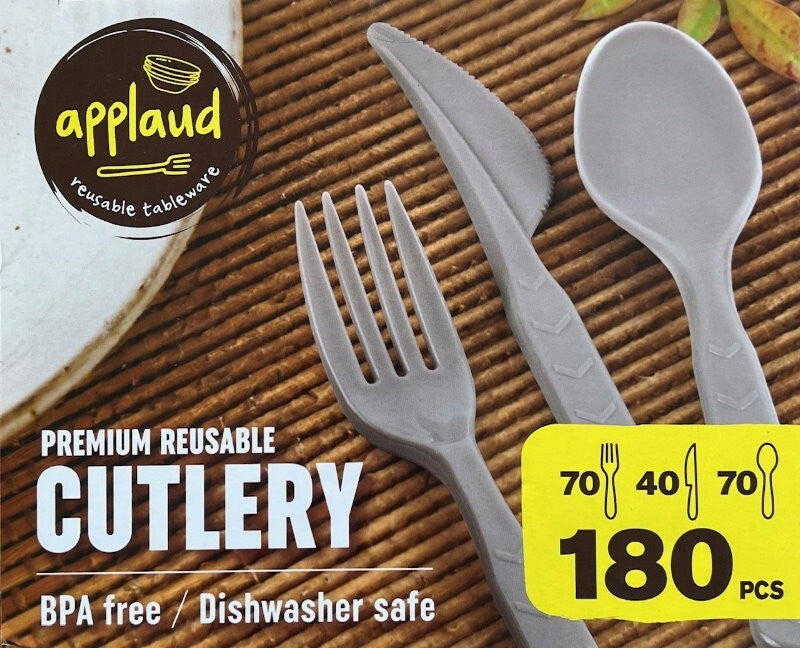 Applaud 180 Pcs Premium Disposable Reusable Cutlery BPA Free- Spoon, Fork, Knife