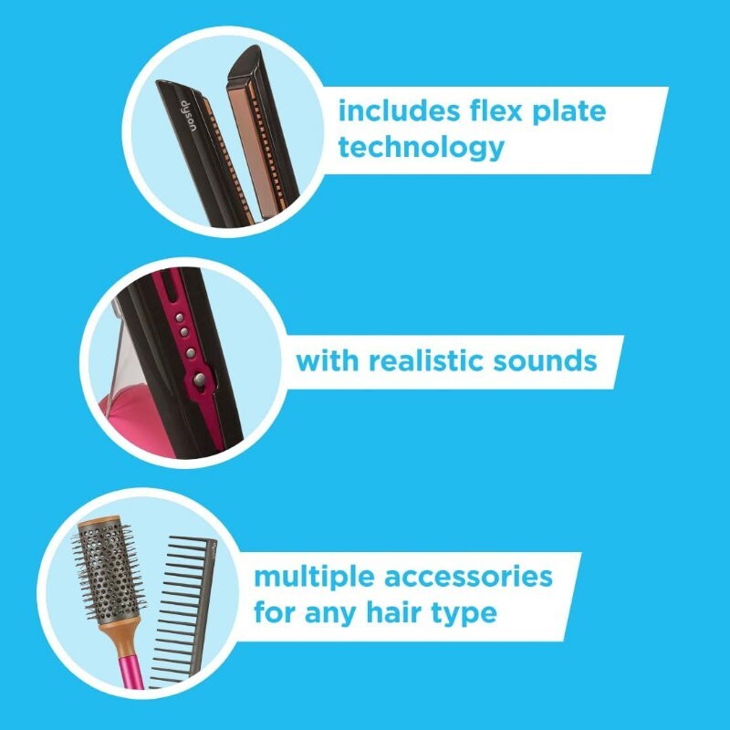Casdon Dyson Toy Corrale Hair Straightener Styling Set Safe Toy Lights & Sounds