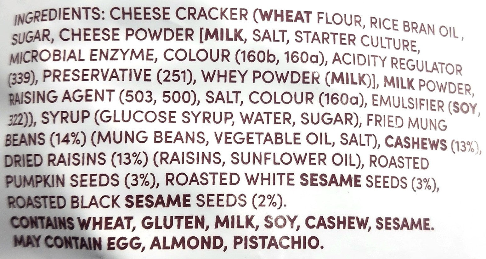 Crispy Baked Trail Mix Mung Beans Cashew Sesame Seed Raisin Crackers 68 x 11.6g