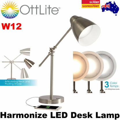 Ottlite Harmonize Metal LED Desk Lamp with USB charging reduces eyestrain by 51%