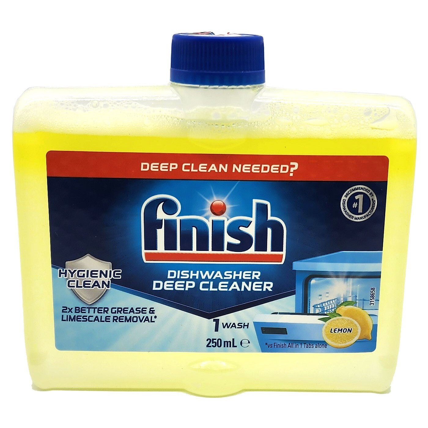 Finish Deep Clean Dishwasher Cleaner Grease Limescale Removal Lemon 4x250ml Pack