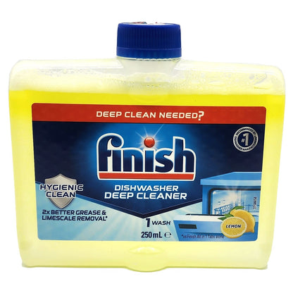 Finish Deep Clean Dishwasher Cleaner Grease Limescale Removal Lemon 4x250ml Pack