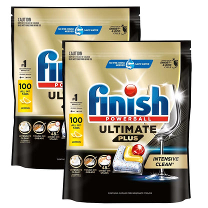 Finish Powerball Ultimate Plus Deep Clean Shine 200 Dishwashing Tablets Lemon
