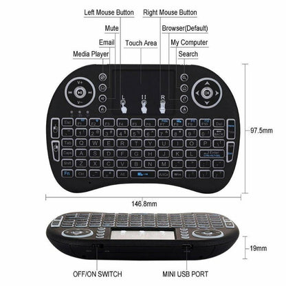 3 Colour LED Wireless Mini Keyboard Touchpad for Smart TV Android Box PC GAMES
