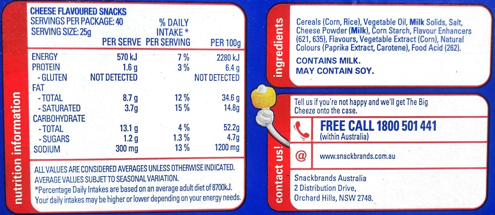 Cheezels Original Cheese Puffed Snack Australian Made Finger Food Kids Snack 1kg