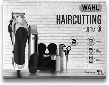 WAHL 25 Pieces Deluxe Chrome Haircutting Home Kit Complete Hair & Trimming Kit