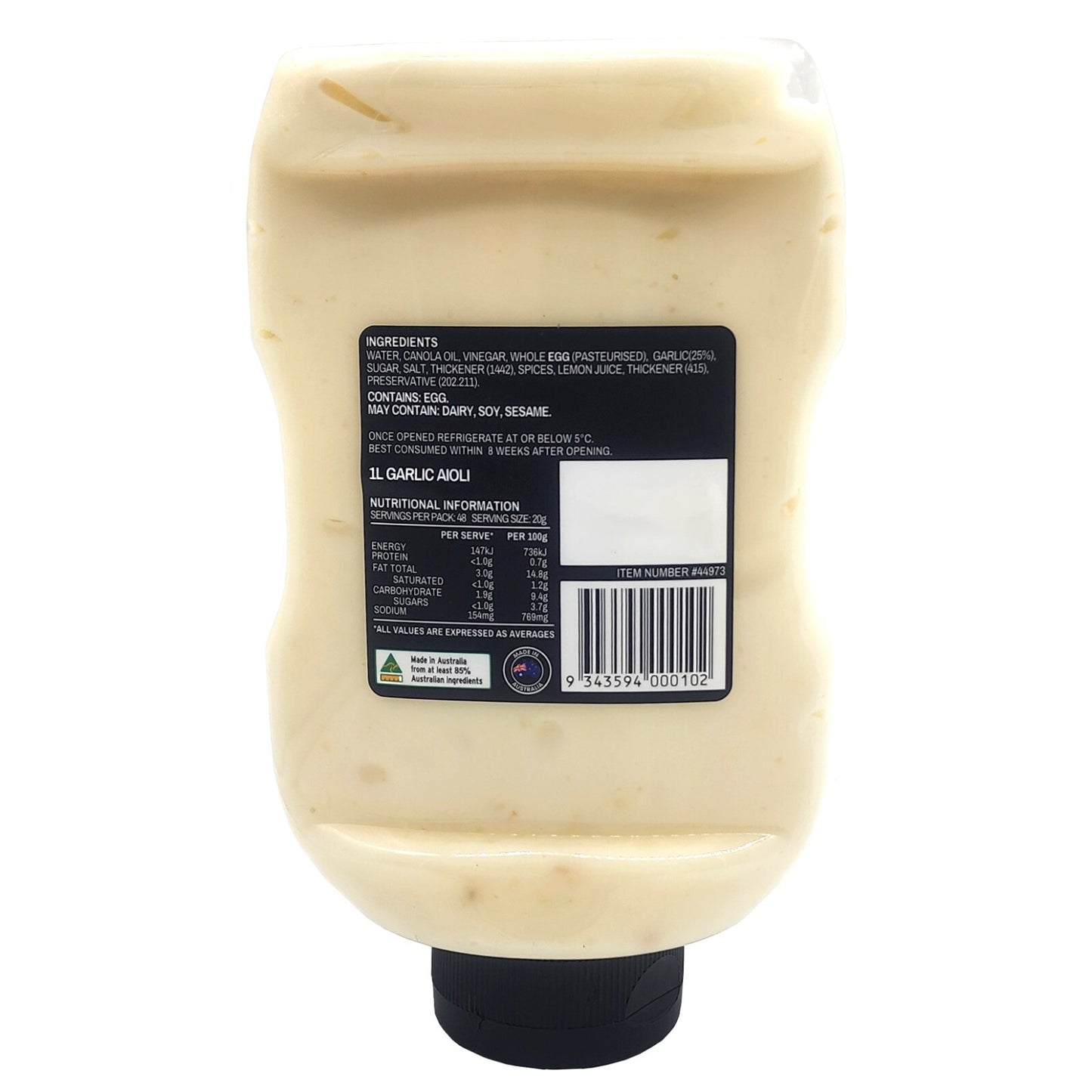 Garlic Aioli Dressing Mayo Mayonnaise Dipping Sauce 8 Food Australian Made 1L