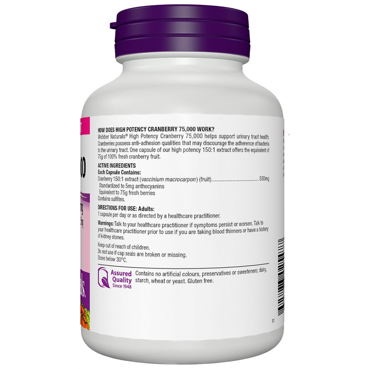 Webber Natural Cranberry 75000 Extract 500mg 120 Caps Urinary Tract Support