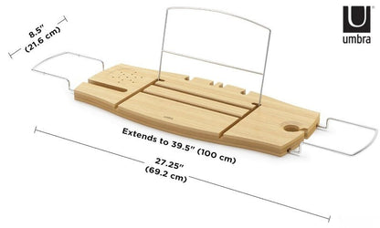 Umbra Aquala Bamboo Extendable Bath Tub Caddy Wine Glass Ipad Book Holder