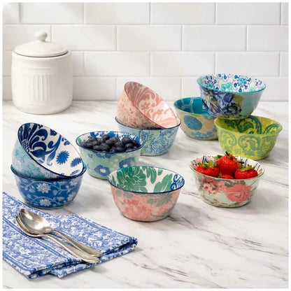 10 Provence Stoneware Rice Ice Cream Soup Cereal Snack 12cm Decorated Bowls Set