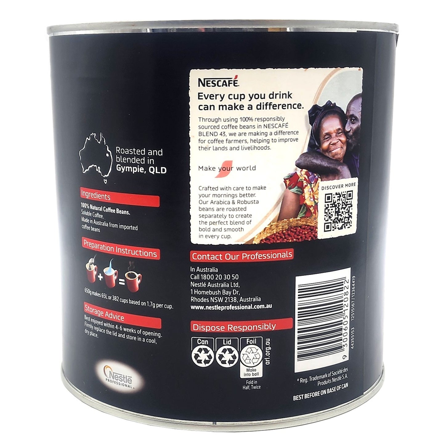 650g Nescafe Blend 43 Medium Roast Office Instant Coffee Made In Australia Tin