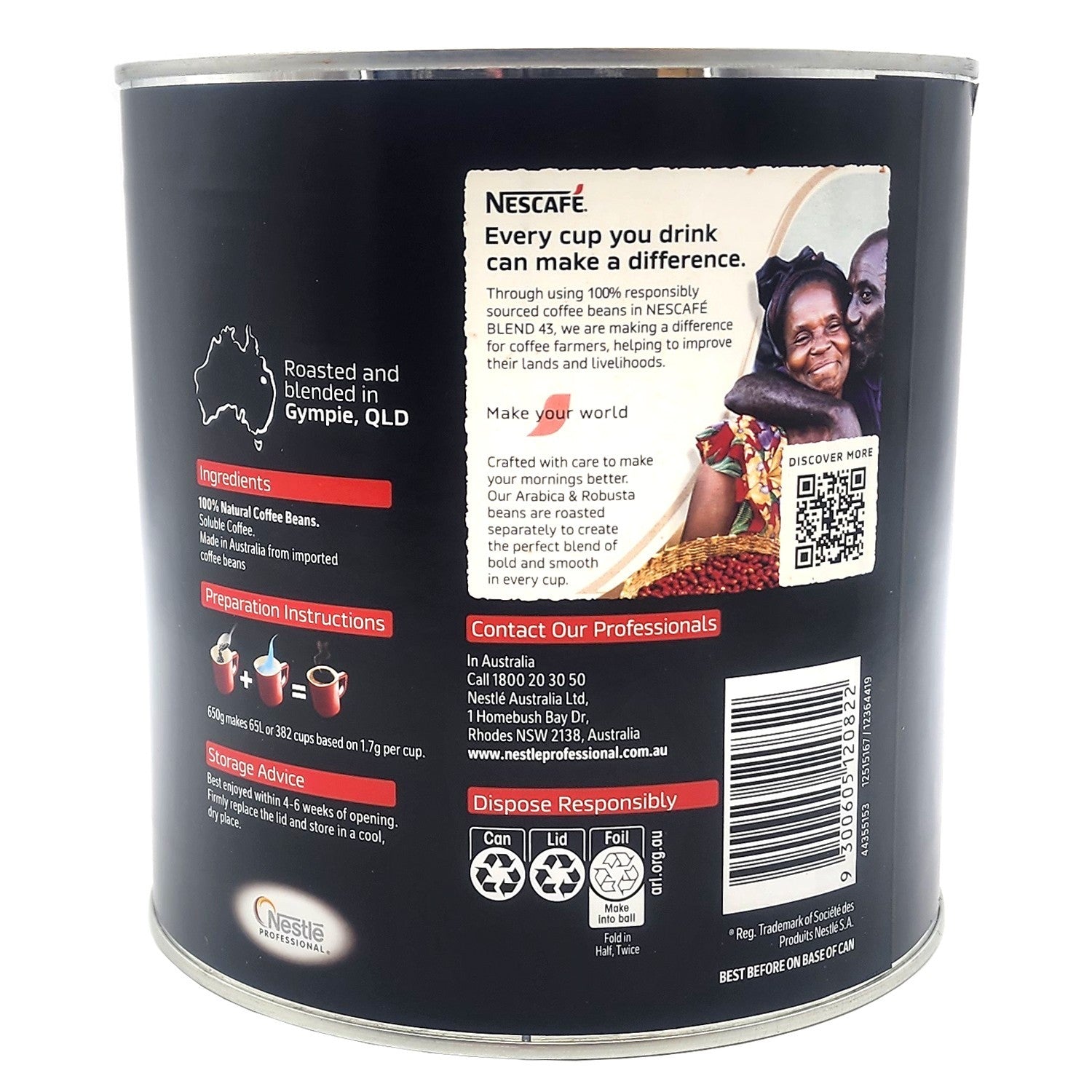 650g Nescafe Blend 43 Medium Roast Office Instant Coffee Made In Australia Tin