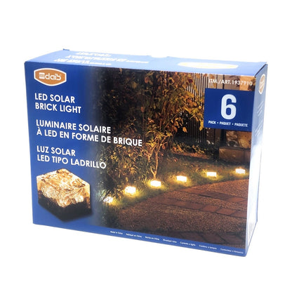 LED Solar Outdoor Garden Glass Brick Path Lights 6 Pack Warm White 8h Runtime