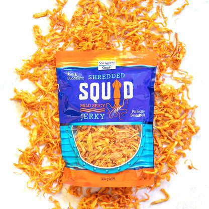 Sea Temple Dried Soft Toasted Shredded Squid Jerky Mild Spicy 320g Snack Pack