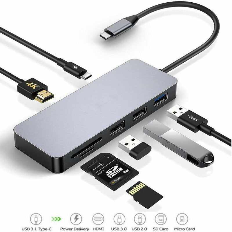 HYD-9822T 7-in-1 USB C Hub with 4K HDMI, USB3.0, USB2.0, SD, Micro SD, PD