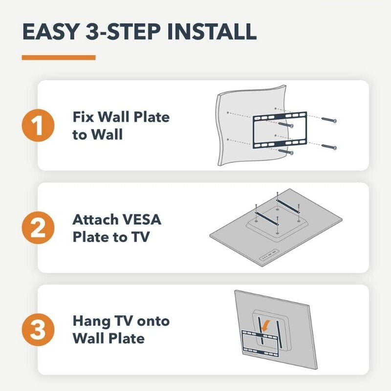 Monster Fixed TV Wall Mount Bracket For 37"-85" TVs Low Profile VESA 600x400mm