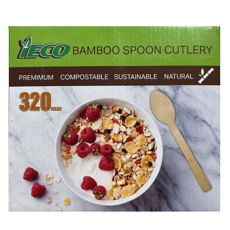 iECO 320pcs Disposable 100% Bamboo Utensils Set - Fork or Spoon Cutlery Set