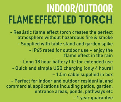 ProGlo IP65 Indoor/Outdoor LED Flame Effect Torch w/ Spike, Stand & USB Charging