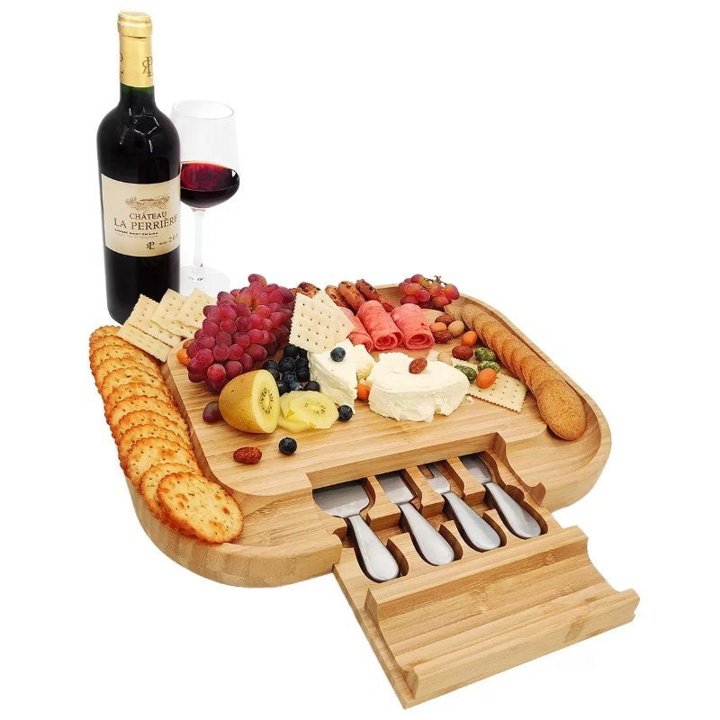Carrara Bamboo Cheese Board 43 x 33 cm w/ 4 Stainless Steel Knife Serving Tools