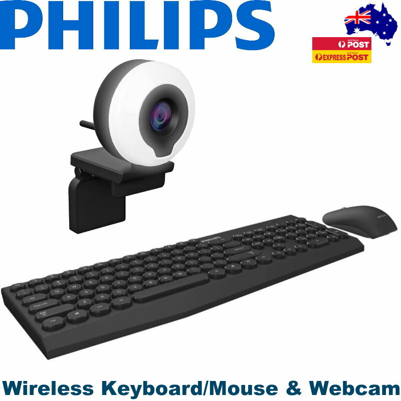 Philips Wireless Keyboard and Mouse with Sphere HD 2MP Shutter Webcam Combo
