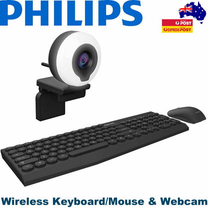 Philips Wireless Keyboard and Mouse with Sphere HD 2MP Shutter Webcam Combo