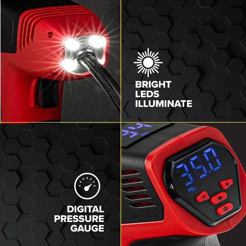 Bullseye Pro Max Rechargeable Cordless Tyre Inflator Air Pump Compressor Gauge