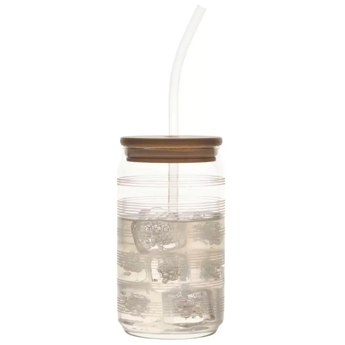 Mikasa 4 x Cold Drink Glass Tumblers 532mL with Bamboo Lid & Tritan Straw Set