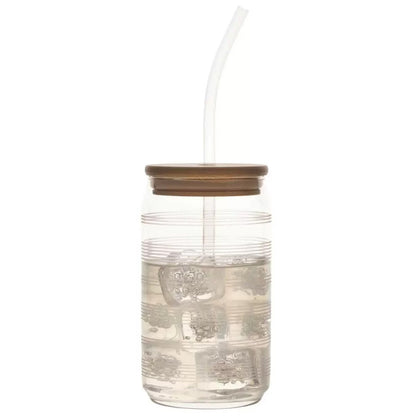 Mikasa 4 x Cold Drink Glass Tumblers 532mL with Bamboo Lid & Tritan Straw Set