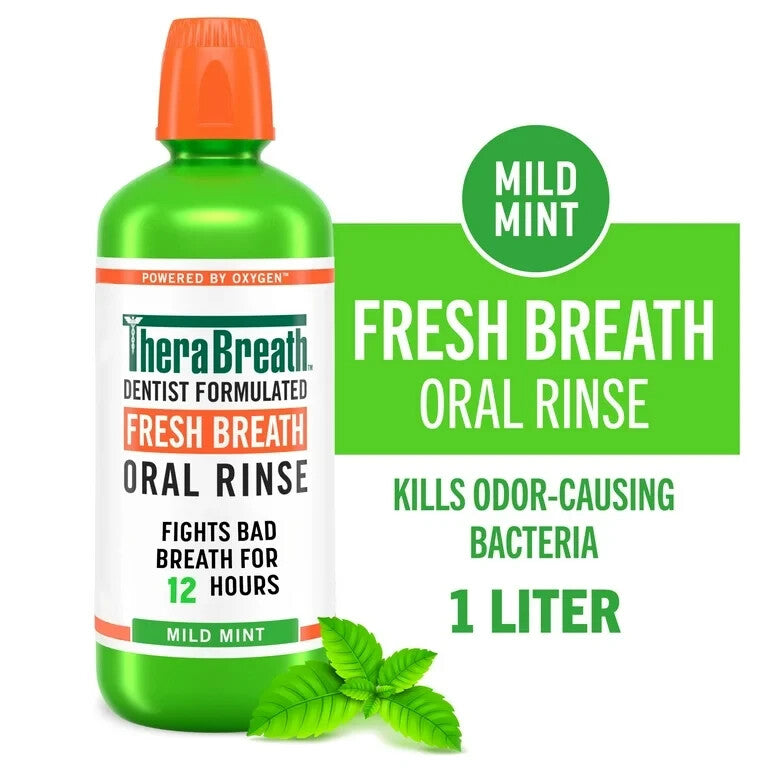 TheraBreath Mild Mint Gentle Non-Burning Mouthwash Oral Rinse Fresh Breath 2x 1L