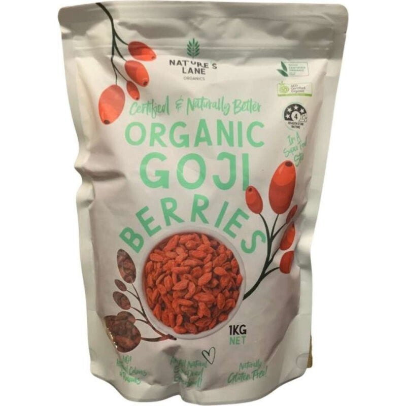 Nature's Lane Organic Dried Goji Berries 1kg - No Artificial Colours or Flavours
