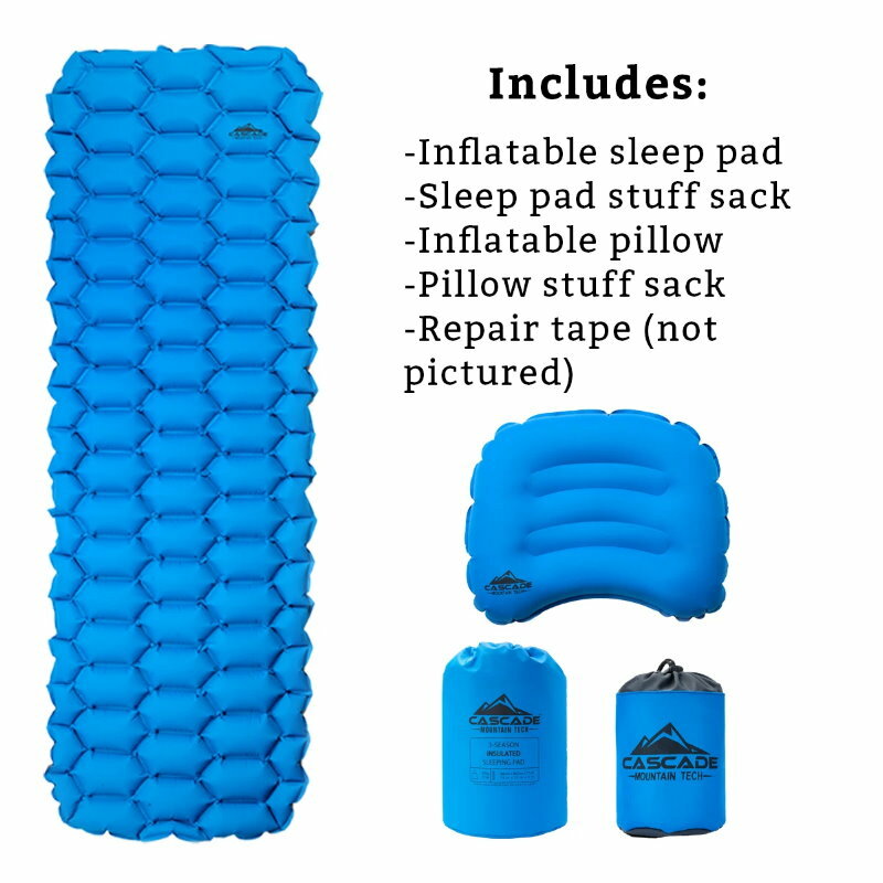 Cascade Mountain Tech Insulated Sleeping Pad Pillow Lightweight Inflatable Camp