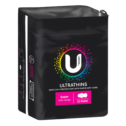 96 x U By Kotex Ultrathins Super Pads with Wings Dry Disposable Period Pads Box