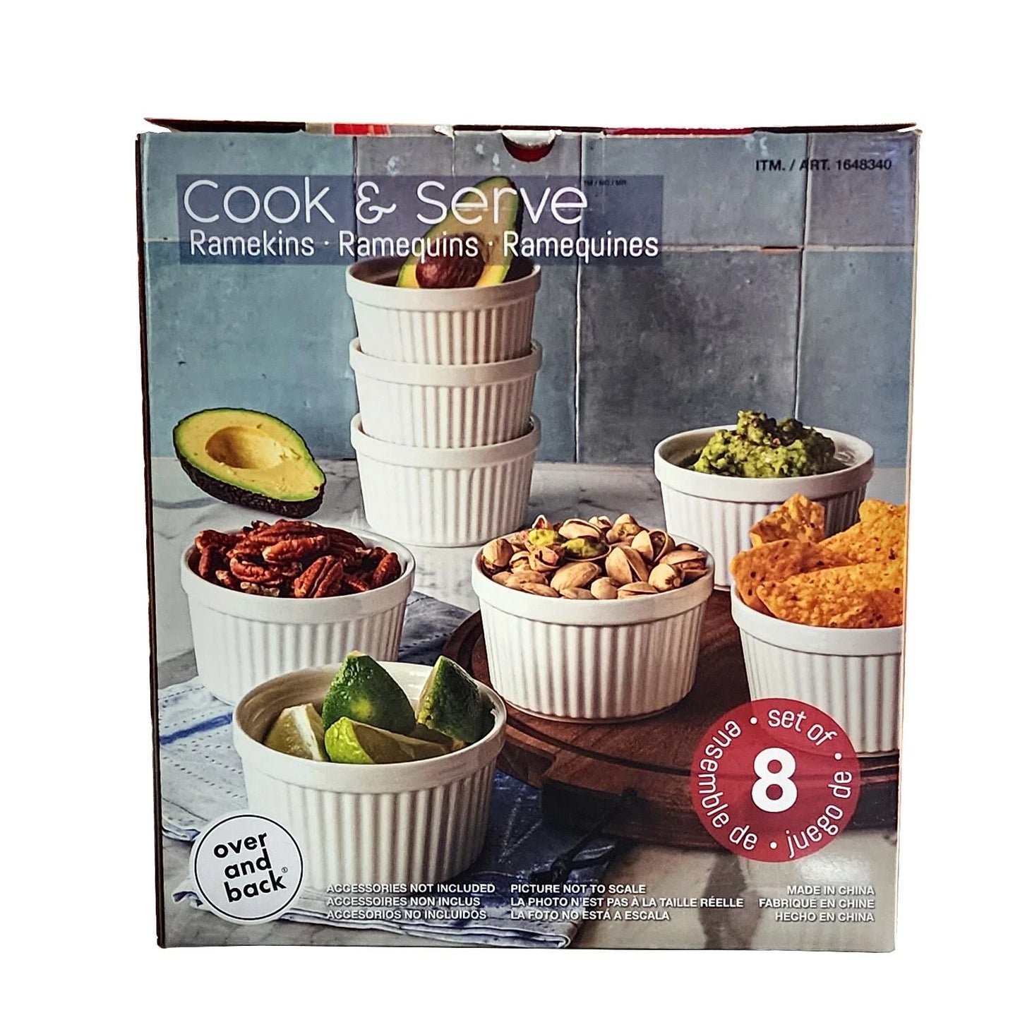 8 x Ceramic Ramekins for Baking Colourful Fluted Porcelain Bowls Souffle 295mL