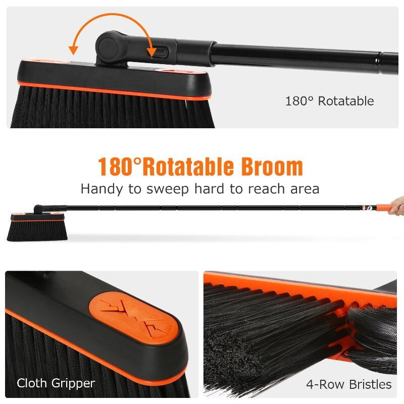 Carrara Home 46.5" 180° Rotatable Broom and Dustpan Set with Self-Cleaning Teeth