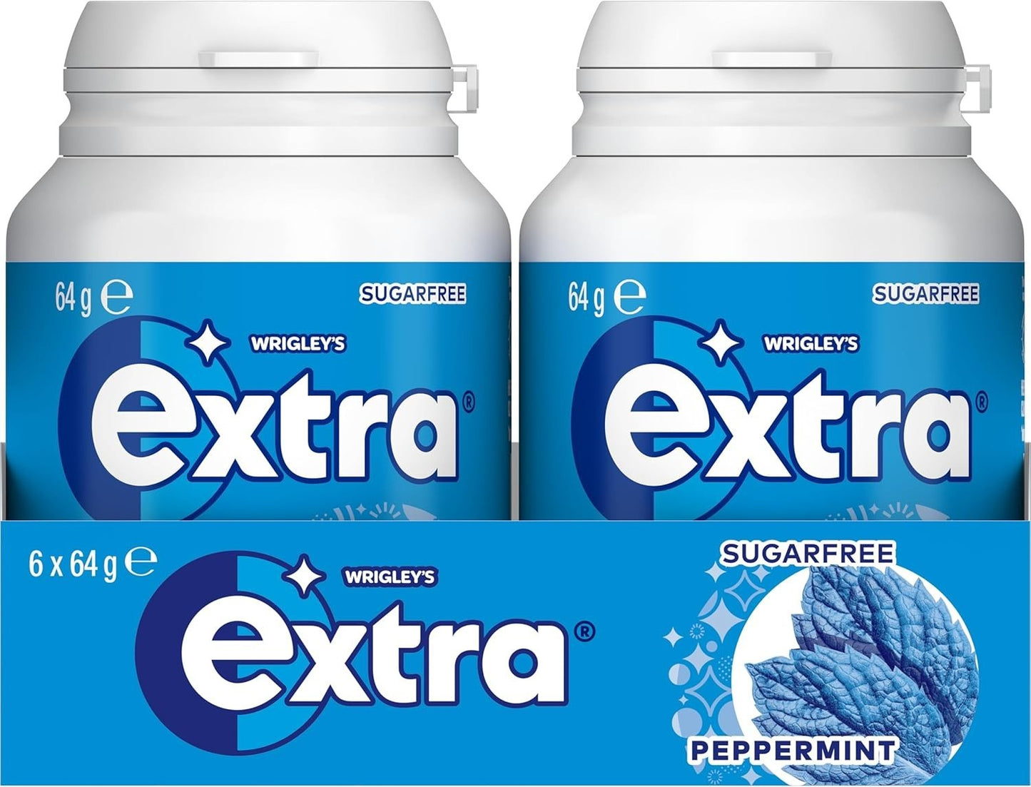 6 x 64g Bottle Wrigleys Extra Peppermint Sugarfree Chewing Gum Fresh Mint Breath