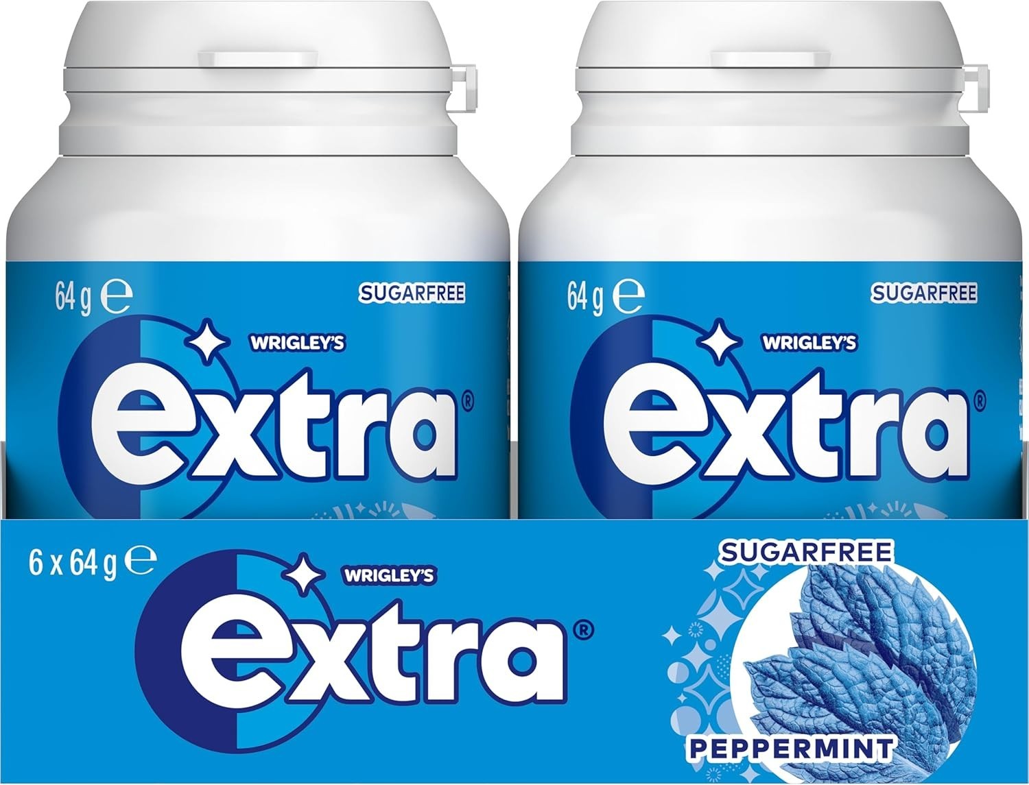6 x 64g Bottle Wrigleys Extra Peppermint Sugarfree Chewing Gum Fresh Mint Breath