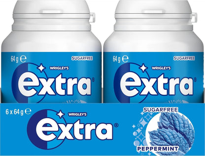 6 x 64g Bottle Wrigleys Extra Peppermint Sugarfree Chewing Gum Fresh Mint Breath