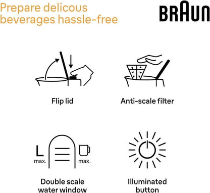 Braun PurShine 1.7L 2200W Stainless Steel Electric Kettle w/ 360° Rotating Base