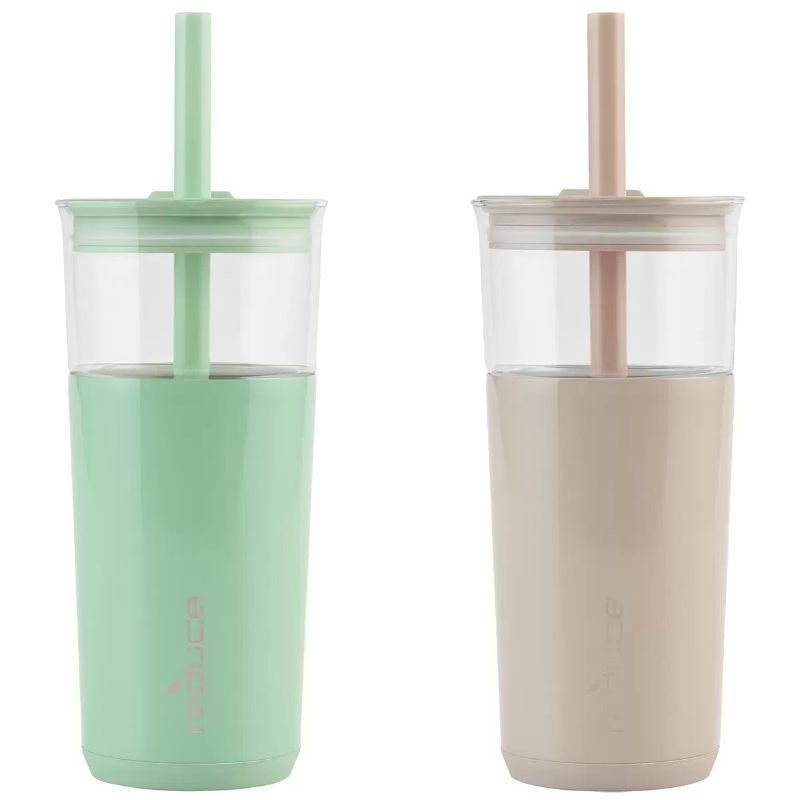 REDUCE Aspen 20oz 590ml Vacuum Insulated Glass Tumbler w/ Lid & Extra Wide Straw