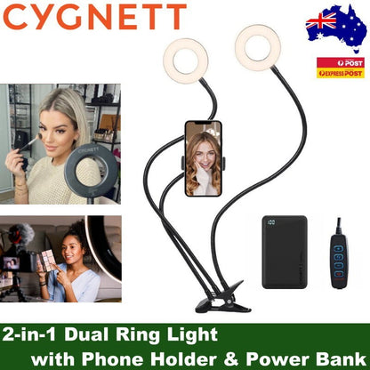 Cygnett V-Dual Classic 2-in-1 Dual Ring Light Phone Holder & 5000mAh Power Bank