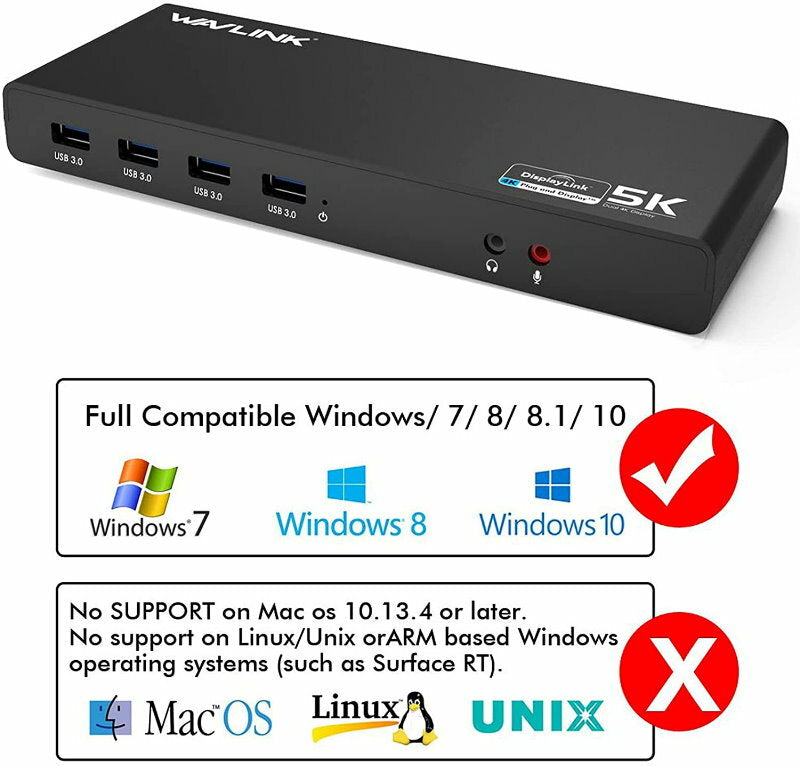 Wavlink UG69DK1 Universal USB-C Docking Station Dual Ultra 5K 4K HDMI RJ45