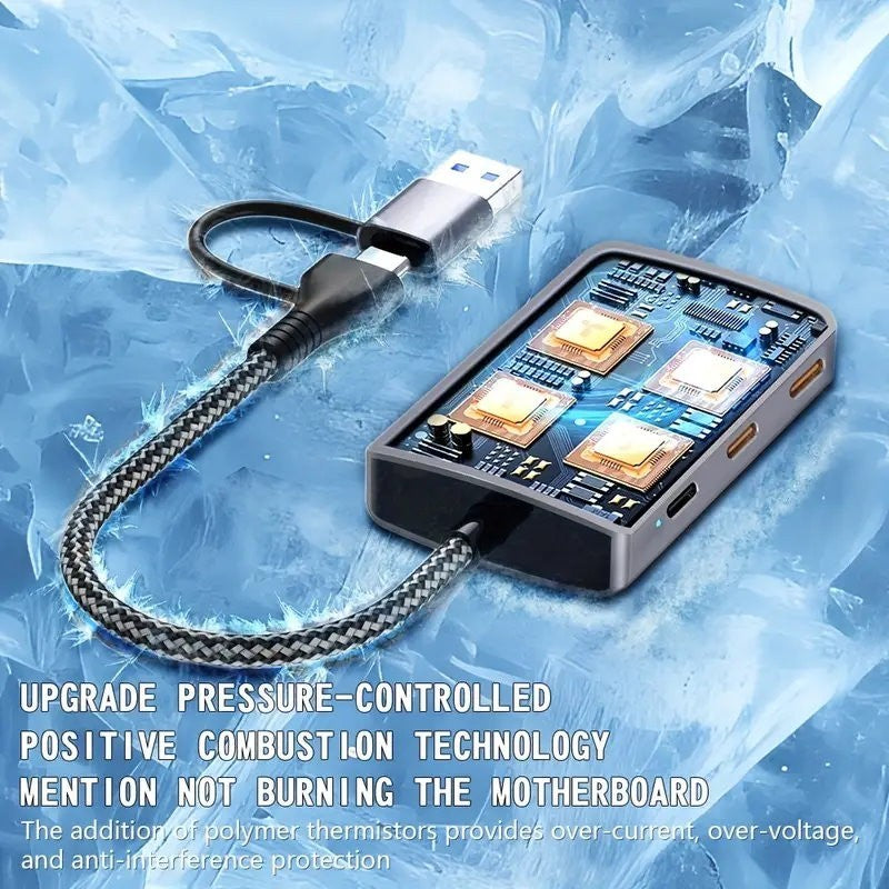 Universal 5-in-2 USB 3.2 Gen2 10Gbps Hub Splitter with 4x USB 3.2 + 1x USB C