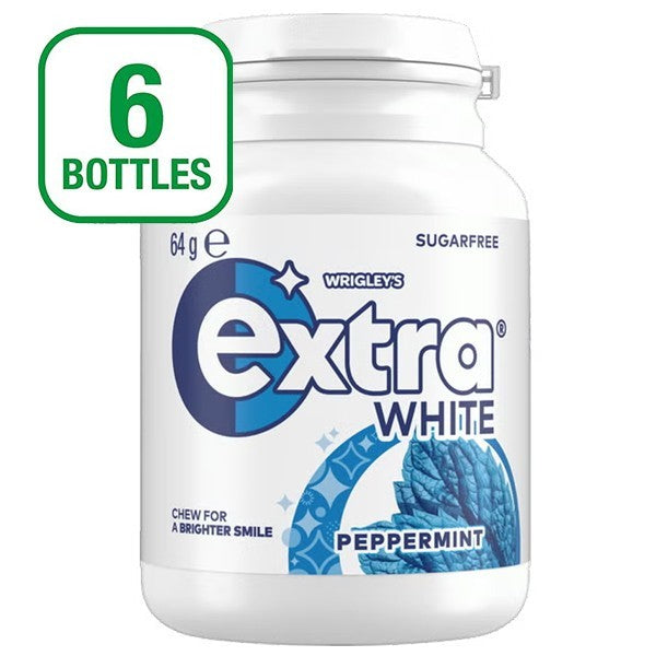 6 x 64g Wrigleys Extra White Peppermint Sugarfree Chewing Gum Fresh Mint Breath