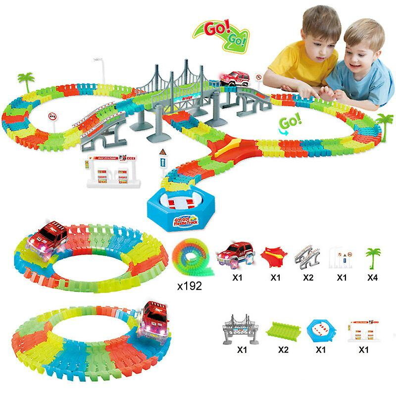 QWZ Railway Magical Flexible Track Car Toy Set DIY Railway Road 28/96/192 Pieces