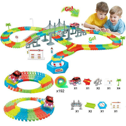 QWZ Railway Magical Flexible Track Car Toy Set DIY Railway Road 28/96/192 Pieces