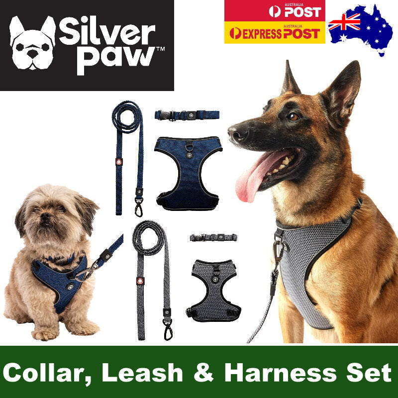 Silver Paw 3-in-1 Dog Collar, Leash & Harness Set - UV & Cold Alerts, Adjustable