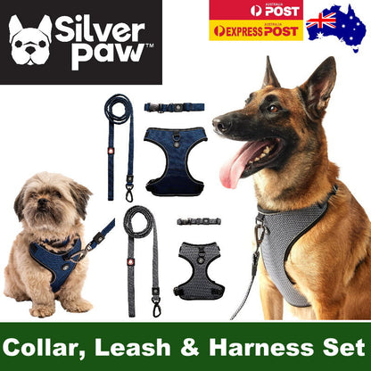 Silver Paw 3-in-1 Dog Collar, Leash & Harness Set - UV & Cold Alerts, Adjustable