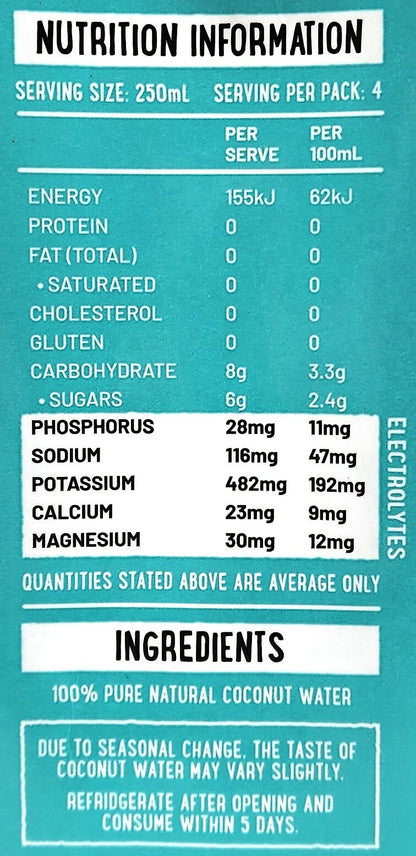 2 x 1L RawC Pure Natural 100% Coconut Water No Added Sugar GMO Free Gluten Free