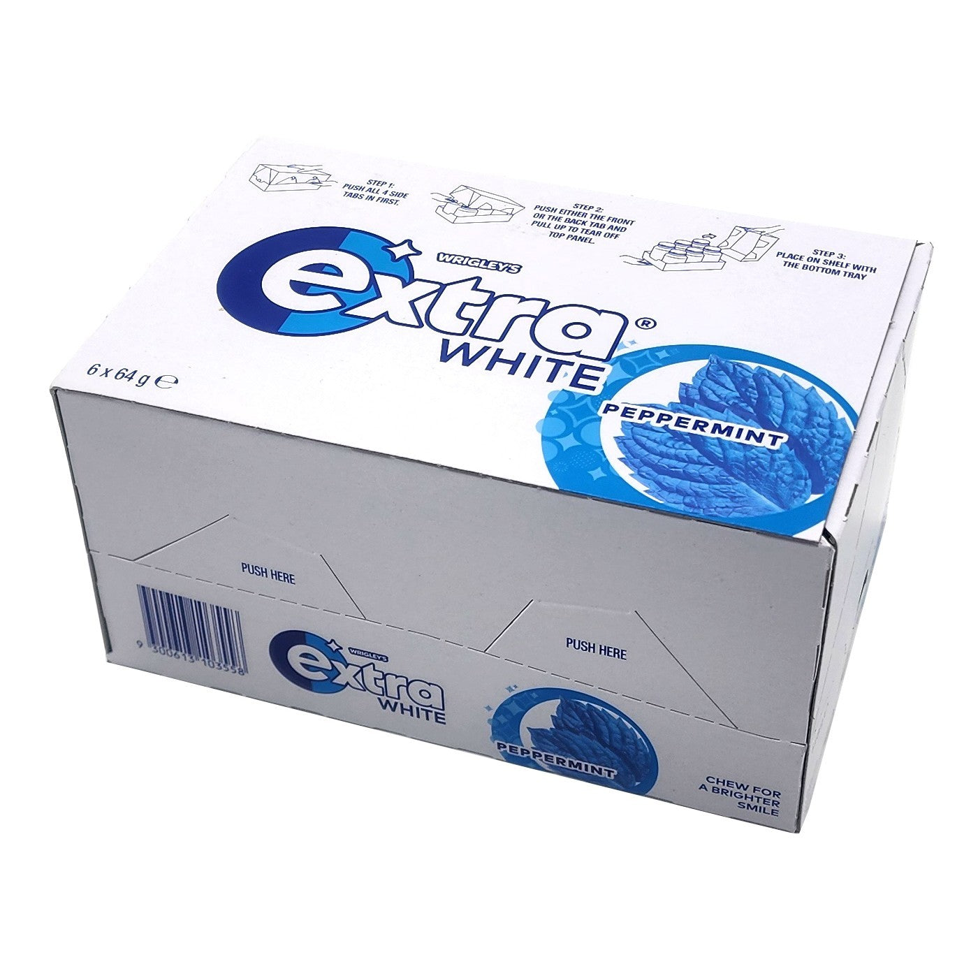 6 x 64g Wrigleys Extra White Peppermint Sugarfree Chewing Gum Fresh Mint Breath